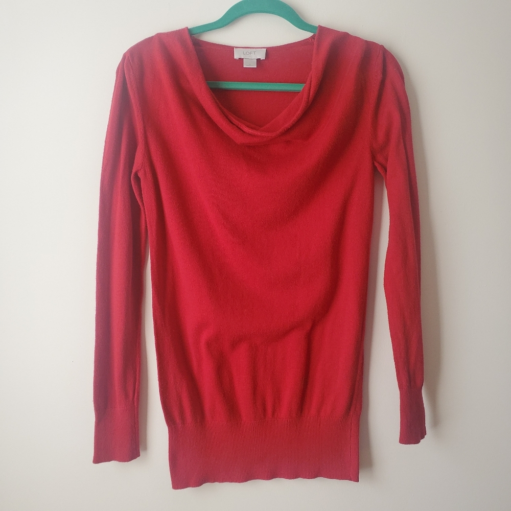 LOFT Factory Red Cowl Neck Long Sleeve Sweater